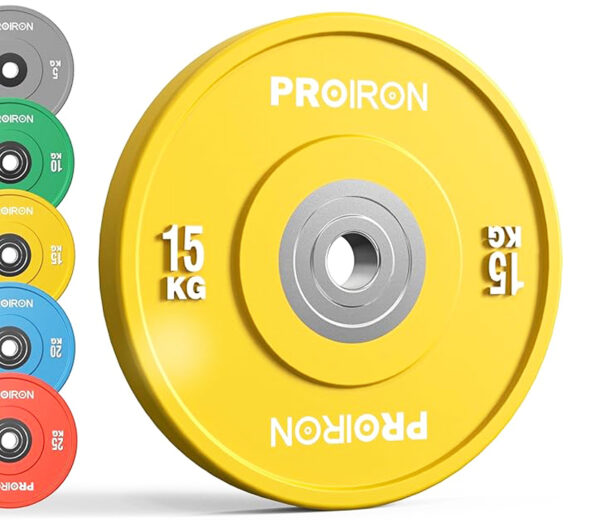 PROIRON Olympic Bumper Plates, 2" Solid Rubber Weight Plates for Barbell Strength Training and Weight Lifting, 5kg 10kg 15kg 20kg 25kg, Single or Pair - Image 4