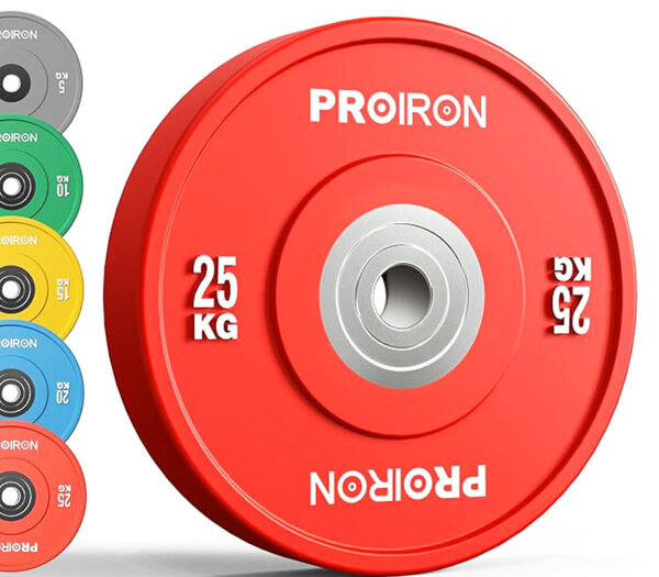 PROIRON Olympic Bumper Plates, 2" Solid Rubber Weight Plates for Barbell Strength Training and Weight Lifting, 5kg 10kg 15kg 20kg 25kg, Single or Pair - Image 2