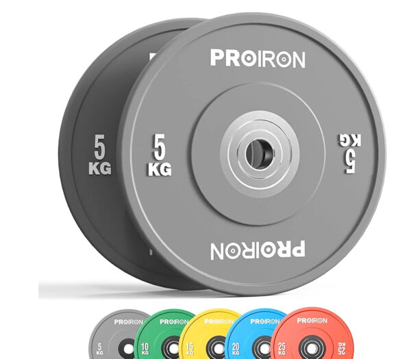 PROIRON Olympic Bumper Plates, 2" Solid Rubber Weight Plates for Barbell Strength Training and Weight Lifting, 5kg 10kg 15kg 20kg 25kg, Single or Pair - Image 6