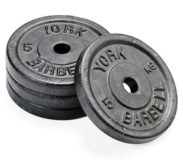 York Fitness Cast Iron Weight Plates fit all standard 1 inch diameter bars - Dumbbell Weights Set Perfect for Bodybuilding Weight Lifting Home Gym Equipment - 4x5 Kilograms, Black - Image 4